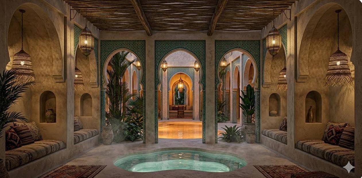 Corredor del spa con alberca de inmersión