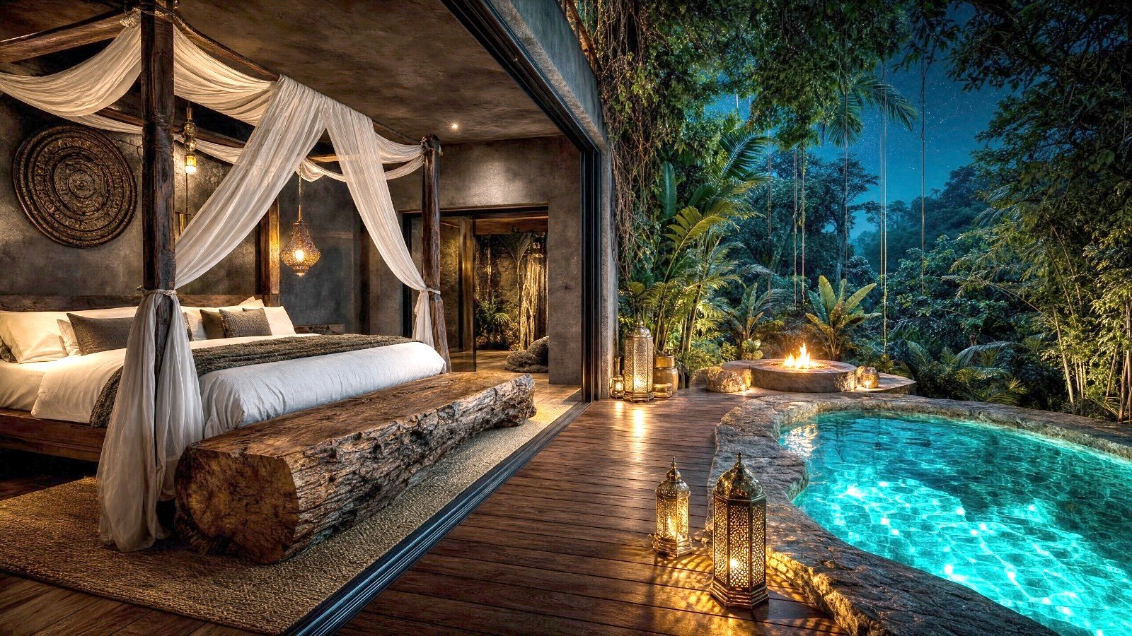 Suite con alberca privada de noche